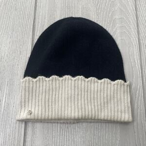 Kate Spade Women's Black & White Color Block Scalloped Knit Winter Hat One Size